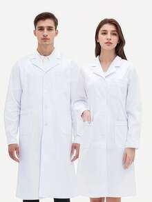 1 Set Slim Fit Lab Coat, Long Sleeve Doctor Nurse Lab Technician Work Jacket, Pharmacy Laboratory White Coat - White - View 5