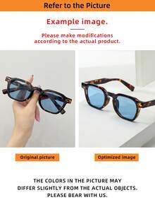 1pc Unisex Oval Small Frame High Quality Personalized Minimalist Fashion Glasses, Suitable For Casual, Travel, Party, Beach, Daily Decoration - Tortoise Shell Frame Blue Piece - View 6