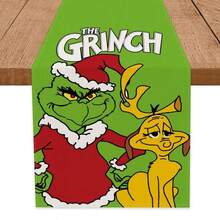 The Grinch 1pc Green Monster Print Linen Table Runner, (71*13inch) Fits Rectangular Dining Table, Suitable For Home Christmas Dinner, Holiday Party, Themed Gathering Decoration, Enhances Dining Table Atmosphere, Reusable And Washable, Christmas Table Decor - Multicolor - View 18