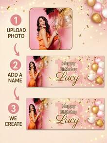 Personalized Photo And Name Birthday Banner, Custom Happy Birthday Backdrop, Balloon And Confetti Party Decoration, Picture Upload Celebration Banner For Birthday Party Events, Personalized Party Sign For Women, Men, Family And Friends - Multicolor - View 4