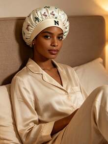 1Pc Unisex Bonnet Hat Customized A-Z Letters Satin Sleep Bonnet,Soft Comfortable Sleeping Bonnet,Elastic Wide-Brim Silky Sleeping Cap For Daily - Multicolor - View 7