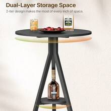 Bar Table, 2-Tier Round Pub Table, Counter Height Cocktail Table Small Spaces, Dining Room, Cafe, Pub, Black BT12BB - 1 + Black - View 5