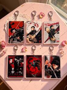 1Pc/6Pcs Kagurabachi Theme Acrylic Keychains, Featuring Classic Battle Poses And Manga Cover Designs, Fashionable Bag Charms, Suitable For Back To School, Gift For Anime Fans, Exquisite Collection, All Seasons - Multicolor - View 3