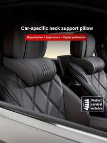 1pc Luxury Nappa Leather Car Neck Pillow & Lumbar Support Cushion, Breathable Perforated Design With Exquisite Embroidery, Built-In Memory Foam Ergonomic Support, All-Season Car Interior Accessory, Suitable For Most Car Models For Long-Distance Driving - A - View 2