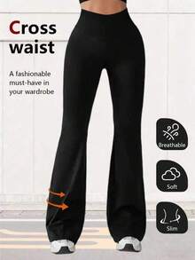 Women's High Waist Flare Yoga Pants, Wide Leg Yoga Pants, Loose Casual Sports Leggings For Fitness Black - Black - View 3
