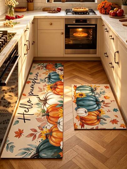 1/2pcs Thanksgiving Pumpkin Pattern, Vintage Diatomaceous Earth Mat, Super Absorbent, Non-Slip, Perfect For Bathroom, Kitchen And Dining Room, Quick Drying, Perfect Gift For Home Decor And Bathroom Mat, Thanksgiving Holiday Gift!