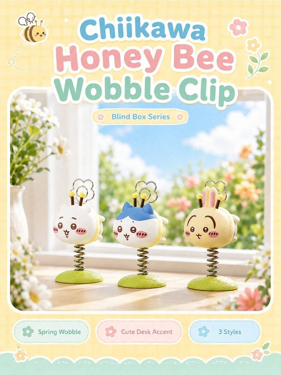 MINISO Chiikawa Bee Costume Spring Bobble Ornament, 1 Random Design, Cute Character Desktop Monitor Decor For Desk Shelf, Birthday Christmas Gift - Random One - View 1