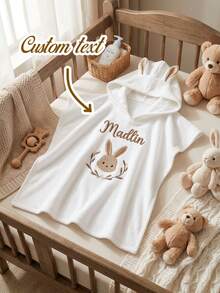 Custom Embroidered 60x60cm Hooded Towel For 1‑3Y Kids, Ultra‑Soft Quick‑Dry Non‑Shedding Unisex Bath Towel,Perfect Christmas Gift For Newborn Toddlers - White - View 2