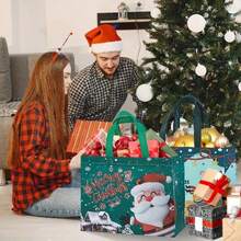 1/6/12pcs Tas Kado Natal (Dengan Pegangan) | Tas Kado Pesta Ekstra Besar - Dapat Digunakan Kembali, Dicetak Dengan Motif Natal, Santa Claus, dan Manusia Salju - Sempurna Untuk Belanja Liburan dan Pesta Natal - A - View 4