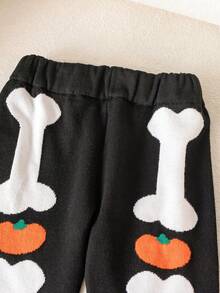 2pcs/Set Cute Halloween Skeleton Pattern Crew Neck Long Sleeve Knit Pullover Sweater And Knit Long Pants For Baby Boys, Suitable For Halloween, Casual Wear, Spring, Autumn, Winter - Black - View 11