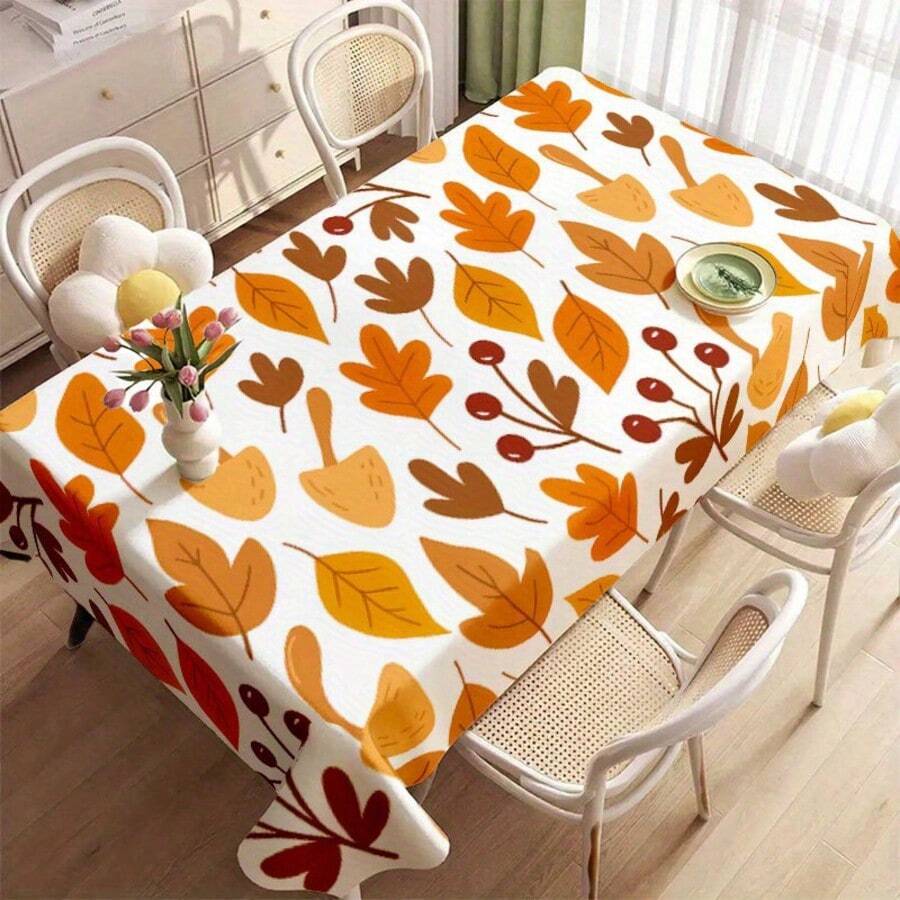 1pc Soft Fashionable Beautiful Autumn Leaf & Berry Pattern Tablecloth, Machine Washable & Easy To Clean, Dining Table / Coffee Table / Desk / Side Table, Picnic / Outdoor Table / Camping Table, Exquisite Living, Home Textile - A - View 1