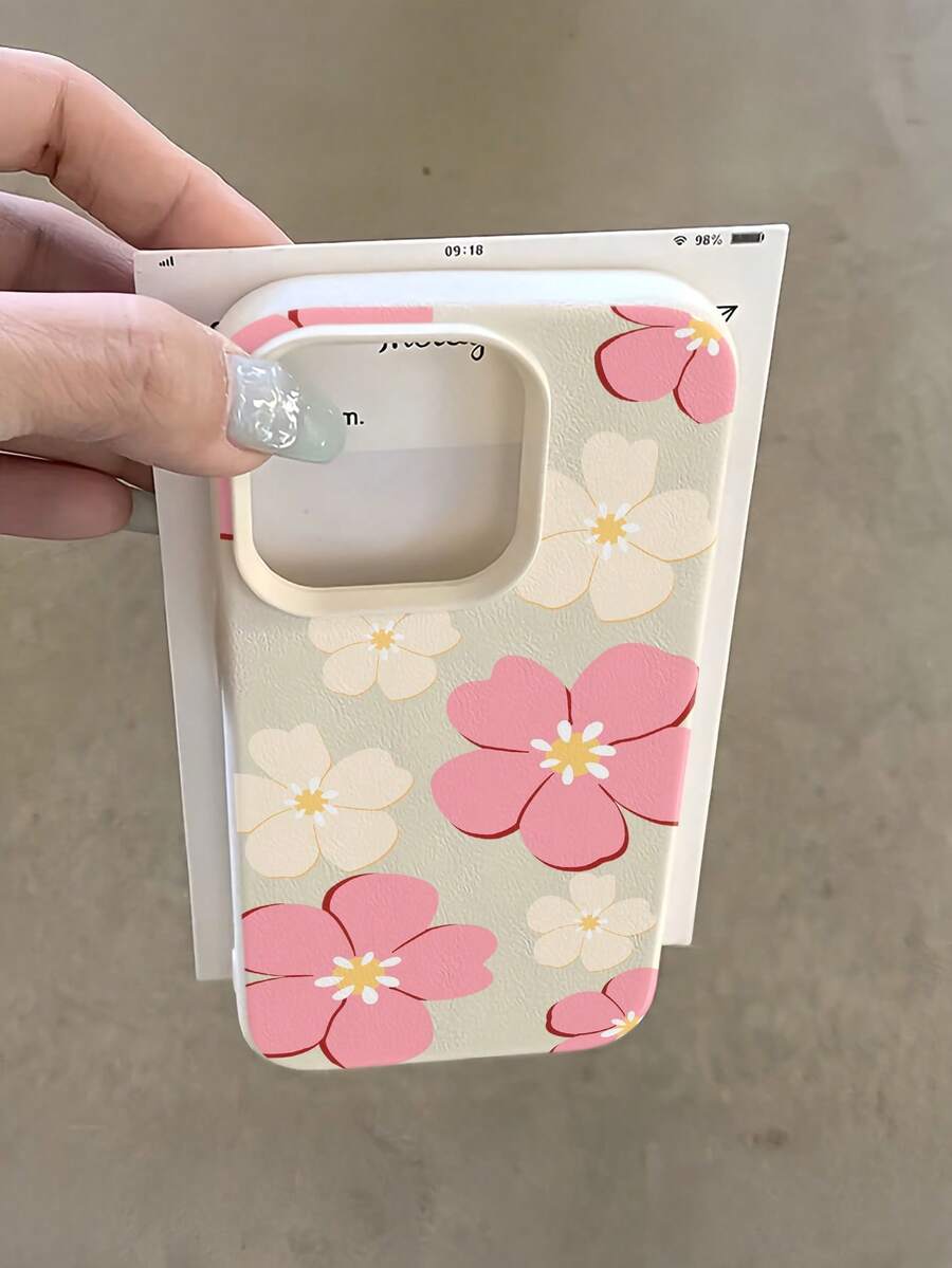 1件 白色雙色粉色櫻花極簡風個性化 TPU 防摔全包手機殼,適用於 Apple 18 17 16 15 14 13 12 11 Pro Max Air 及系列 - 彩色 - 查看 1
