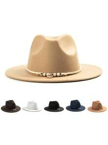 1pc Women's Wide Brim Felt Hat, Woven Rope & Pearl Pendant Decor Vintage Hat, Suitable For Party, Travel, Photography, Daily Wear - Top Hat - View 6