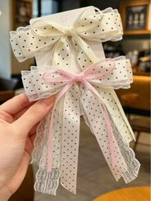 2 Pcs Polka Dot Bow Hair Clips, Half-Up Hairstyle Hair Accessories - Multicolor - View 3