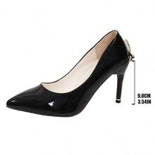 Black Glossy Pointed Toe Metal Decor Stiletto Pumps Women's Spring/Autumn Elegant Style Party Commute Low-Cut Shoes - Gold - View 8