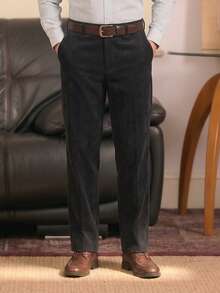 1pc Men's Autumn/Winter Corduroy Suit Pants, Light Business Semi-Formal Embroidered Warm Casual Long Pants - Black - View 2