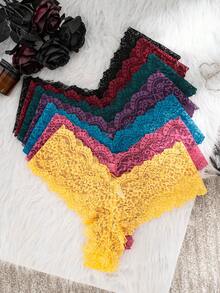 7pcs Women's Low Waist Floral Lace Panties, Multi-Color Sexy Sheer Elastic Fitted Triangle Underwear For Daily Wear - Multicolor - View 6