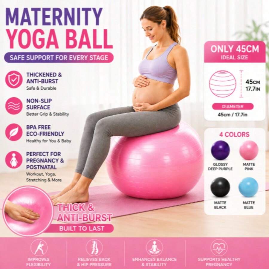 1pc Thick Anti-Burst Yoga Ball, Pregnancy Exercise And Pilates Fitness Ball, Suitable For Pregnancy Workout, Balance Training And Beginner Shaping, An Essential Product For Your Body Sculpting! - Multicolor - View 1