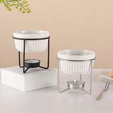 1PC 100ml/3.38oz Ceramic Butter Heater, Chocolate Melting Pot, Includes 1 Melting Bowl And 1 -Plated Iron Stand (Does Not Include A Candle), Suitable For Cooking Chocolate, Butter, Cheese, Etc., Kitchen Accessories. - Multicolor - View 6