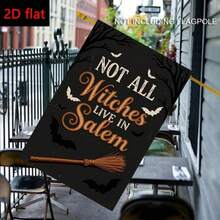 1 Pc Garden Flag, Black‑Base Bare‑Branch Bat Group Broom Print, Fun Handwritten Text Decor, Flag Only No Pole, For Yard Outdoor Decor - A - View 2