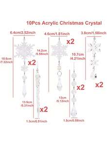 10/18pcs Acrylic Crystal Snowflake & Icicle Christmas Ornaments Set, Clear Faceted Drop Pendants With White Ribbon, Shatterproof Xmas Tree Hanging Decorations For Window Mantel Holiday Wedding Party Decor, Christmas Home Decor, Winter Decoration - A - View 12