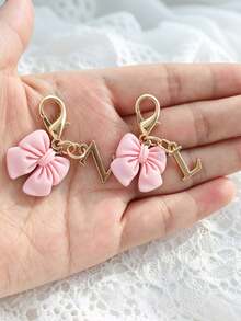 1pc 2-In-1 26 Letters + Pink Bow Lobster Clasp, Exquisite Cute Pink Bow Keychain/A-Z 26 Letters Keychain/Suitable For Bags, Wallets And Other Decorative Accessories, Ideal Holiday Gift Accessory - Multicolor - View 6