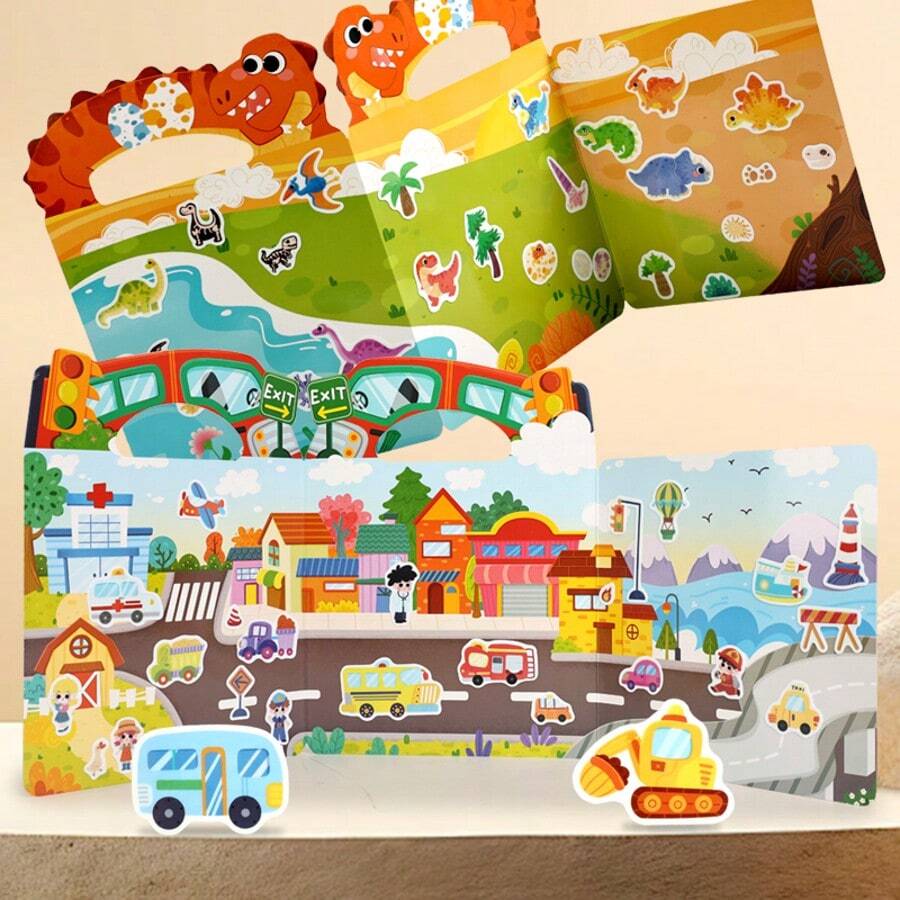 Panoramic Fun Reusable Sticker Book, Washable Educational Quiet Book For Early Learning, Kindergarten Toy - Multicolor - View 1