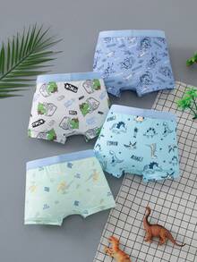 4 piezas/Paquete Calzoncillos tipo bóxer cómodos y suaves con estampado de dibujos animados para niños pequeños - Multicolor - Ver 2