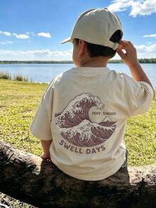 海灘風男嬰「Swell Days」印花寬鬆休閒T恤 - 杏色 - 查看 2