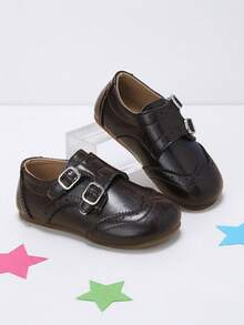 Girls' Simple British Style Dark Brown Carved Double Buckle Hook & Loop Mary Jane Shoes, Suitable For Autumn Family Gatherings And Weekend Outings - Chocolate Brown - View 5