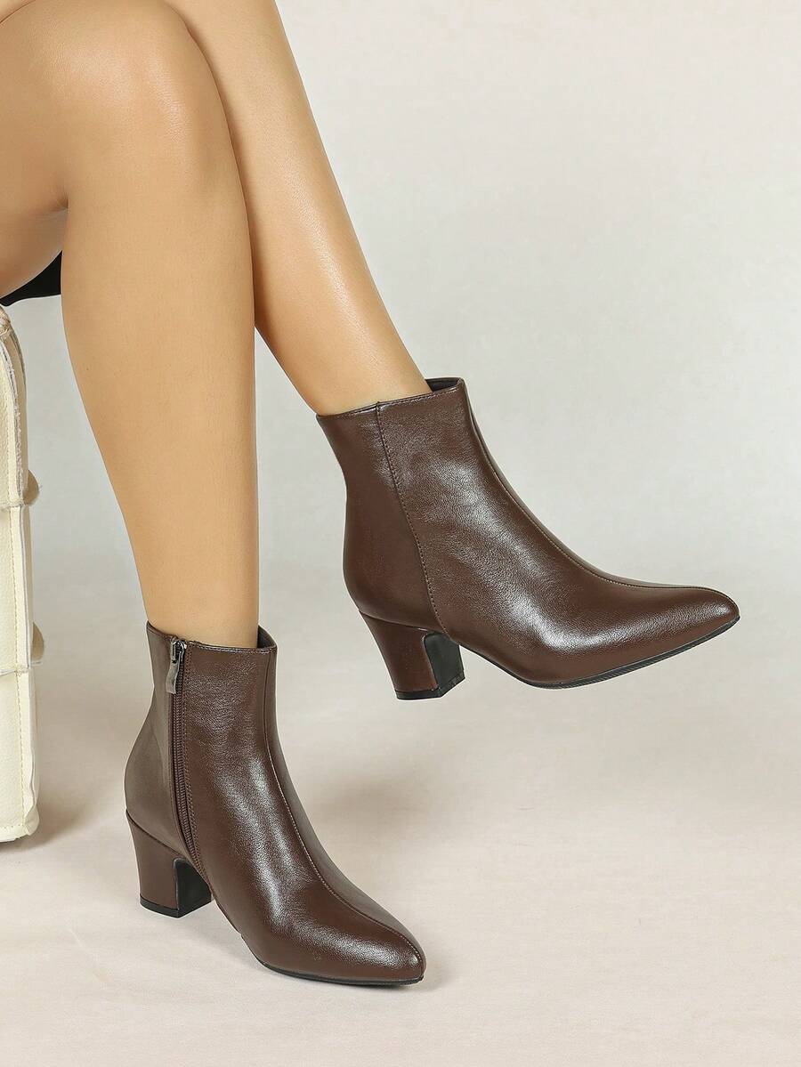 Women's Fashion Chunky Heel Boots, Versatile Zipper Closure Elegant Pointed Toe Sexy Party Ankle Boots, Autumn