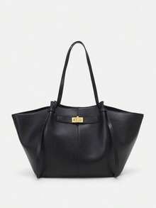 Dedoo Fashionable Large Capacity Trapezoid Bag Designer Style Lock Clasp Women's Shoulder Bag Luxury PU Leather Handbag Premium Underarm Bag - Black - View 4