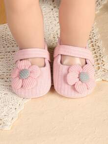 1 Pair Girls Solid Color Fabric Flower Flat Fashion Soft Sole Cute Princess Shoes, Suitable For Spring And Autumn - Pink - View 5