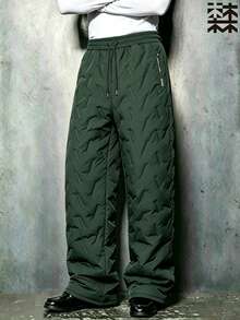 mulinsen Men's Winter Thick Fleece Lined Quilted Sweatpants, Windproof Durable, Straight Leg, Drawstring Elastic Waist - Army Green - View 6