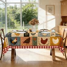 Farmhouse Rooster Patchwork Tablecloth, Rectangular Country Kitchen Table Cover With Chicken Print, Rustic Dining Room Decor For Everyday Meals, Family Gatherings, Cottage Home And Seasonal Styling - A - View 5