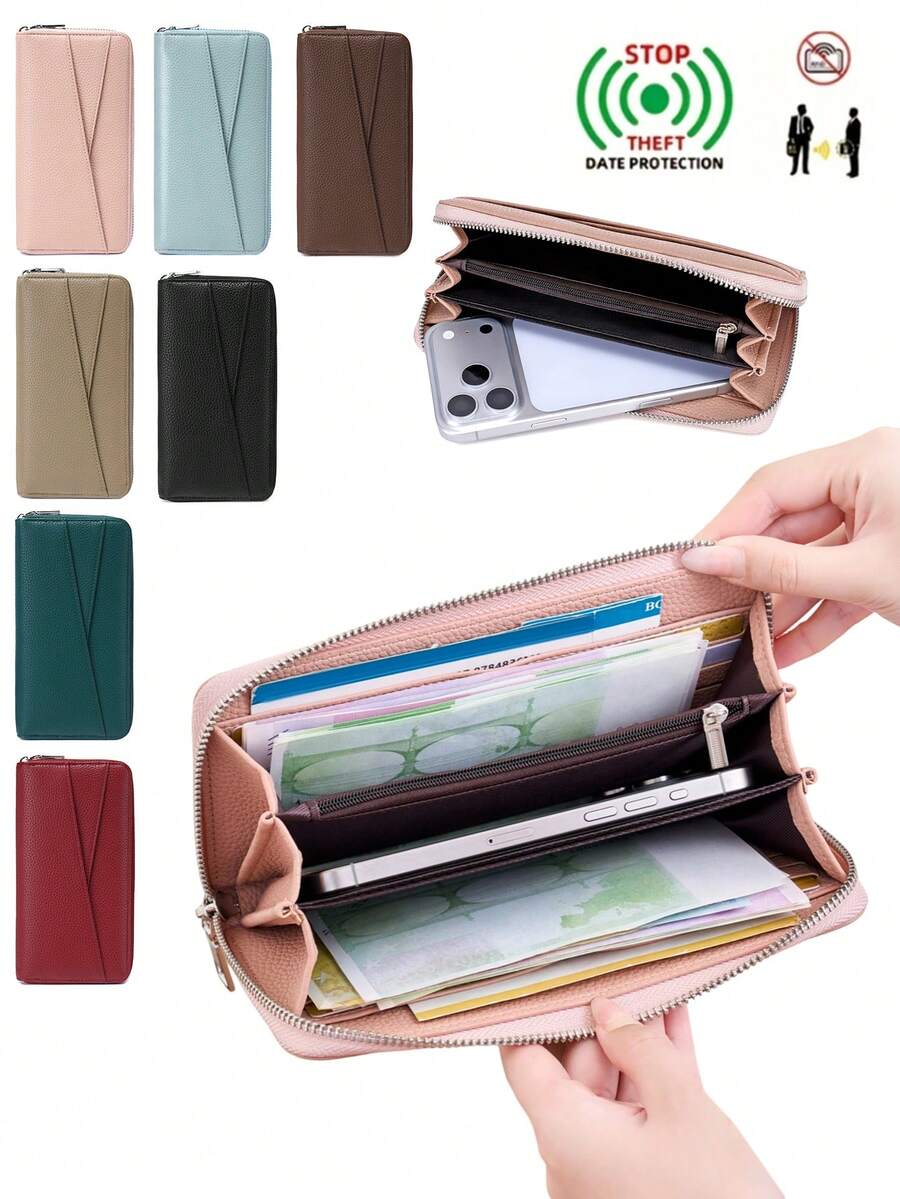 FOREVER MIYIN Women's Long RFID Anti-Theft Phone Wallet, Full Zipper Large Capacity Clutch, Multiple Card Slots + Bill Compartment, Compatible With Smartphones, Suitable For Daily Use And Travel