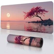Pink Cherry Blossom Tree Full Moon Reflection On Quiet Lake Pattern Extra Long Gaming Mouse Pad And Desk Mat Set, Non-Slip Durable Rubber Base, Smooth Surface Suitable For Computer Laptop Office Home, Abstract Art Decor, Back To School Supplies - A - View 11