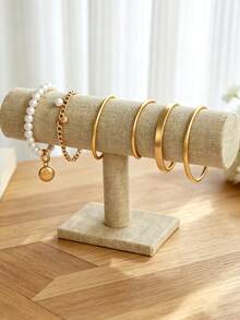 1pc Elegant Faux Linen T-Shaped Bracelet Display Stand - Desktop Jewelry Rack, Multi-Functional Desktop Accessory Storage Rack, Sturdy Plastic Base, Perfect For Necklace, Bracelet And Watch Storage. - Yellow - View 5