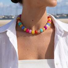 Colorful Chunky Bead Necklace, Acrylic Colorful Beaded Personalized Necklace, Adjustable Summer Beach Jewelry Gift, For Women. - Color - View 3