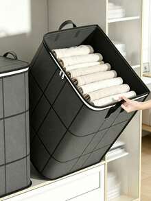 Thickened Black Mesh Storage Bag, Transparent Large Foldable Clothing And Bedding Storage Bag, Dorm Essentials, Suitable For Blankets, Bedding, Wardrobe, Under Bed And Dorm Storage, Ideal For Moving, Laundry And Space-Saving Room Organization - Black - View 3