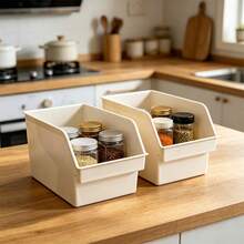 2/4pcs Tall Pull-Out Under Sink Storage Baskets With Handles, Drawer Style Plastic Storage Boxes, Narrow Gap Organizer Bins, Multi-Function Cabinet Storage Containers, Suitable For Spices, Snacks And Small Items, Ideal For Kitchen, Bathroom, Pantry And Freezer - Multicolor - View 4