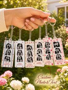 1pc Custom Personalized Photobooth Style Photo Couples Keychain, Striped Photo Keychain, Gift For Boyfriend, Best Friend Keychain, Anniversary Gift,Personalized Gift, Christmas Gift - Red - View 2