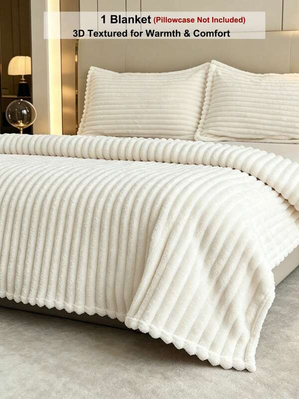 3D Striped Jacquard Fleece Blanket, Thickened Fluffy Soft Anti-Pilling Throw Blanket For Autumn/Winter, Sofa And Bed Dual-Use Home Decor Gift Blanket