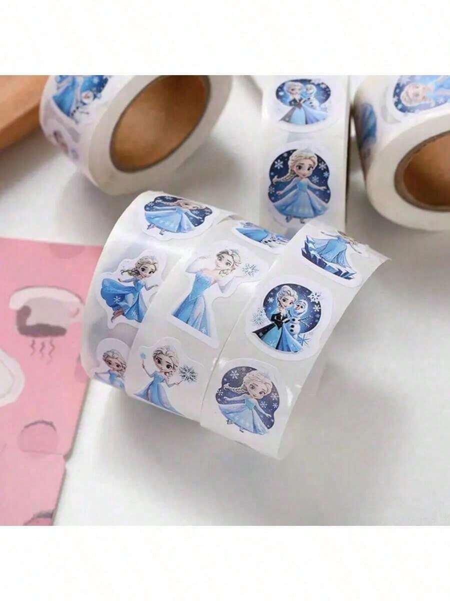 Disney 500 buah Stiker Gulung Kartun Frozen Elsa, Stiker Putri Bulat Perekat Diri, Cocok untuk Suvenir Pesta, Kemasan Hadiah, Label Hadiah, Botol Air, Dekorasi Buku Tempel