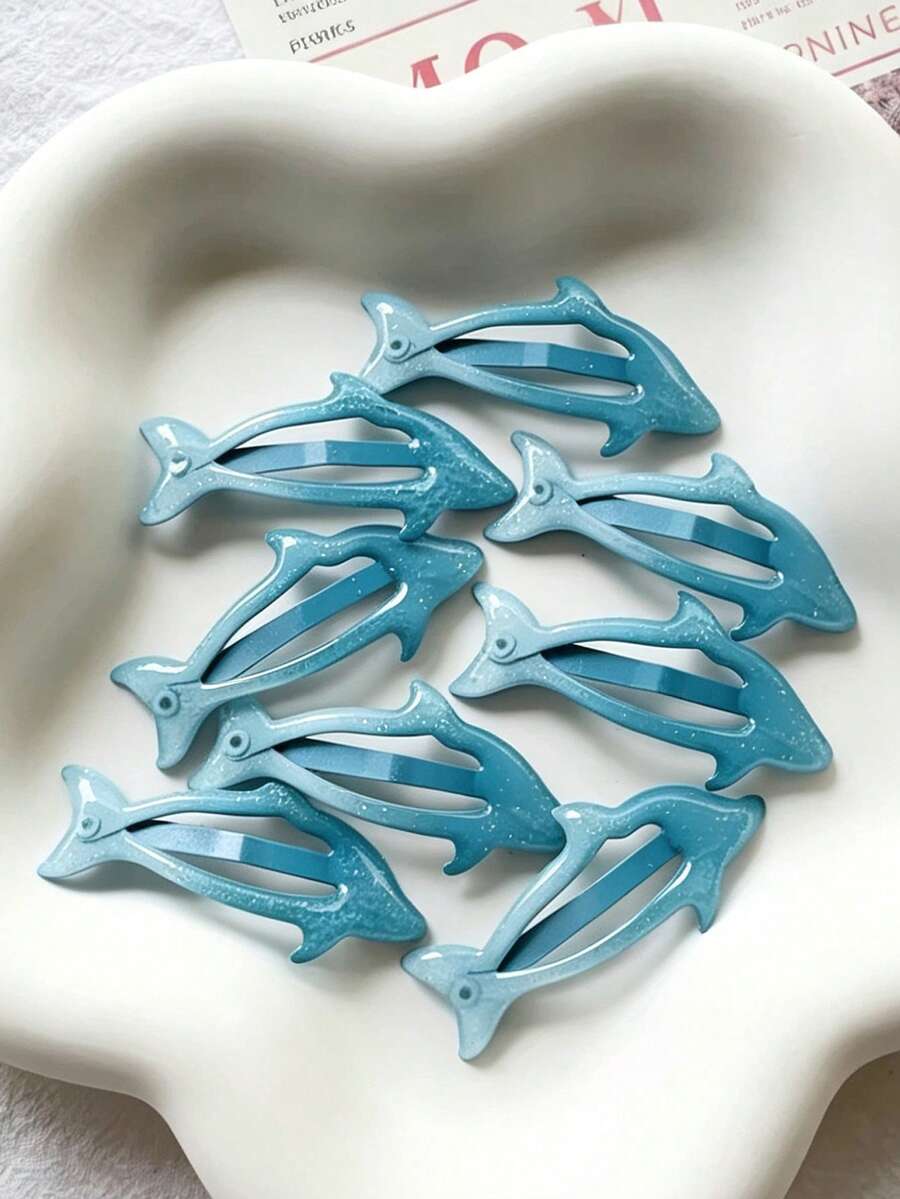 10pcs/5pcs Blue Cute Dolphin Oil-Drip BB Hair Clips Y2K Bangs Side Hair Clips Daily Versatile Hair Accessories Gift - Blue - View 1