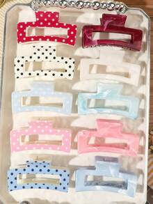 10pcs/Set ABS Material Candy Color Gradient Marble Pattern Polka Dot Print Square Jelly Hair Claw Clips, Versatile Minimalist Korean Style Hair Accessories For Home, Daily Wear And Commute - Multicolor - View 6