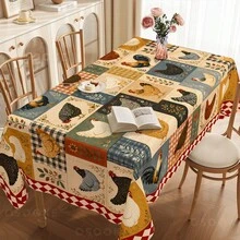 Farmhouse Rooster Patchwork Tablecloth, Rectangular Country Kitchen Table Cover With Chicken Print, Rustic Dining Room Decor For Everyday Meals, Family Gatherings, Cottage Home And Seasonal Styling - A - View 4