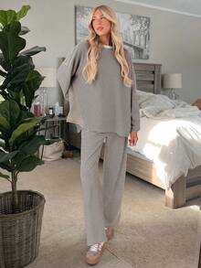 Women's Elegant Casual Striped Set, Comfortable And Stylish For Autumn Daily Home Wear - Brown - View 4