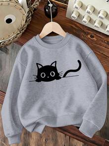 2pcs Set Suitable For Girls Big Tween Girl, Round Neck Sweatshirt With Cute Cat Print + Wide Leg Pants Matching Set, Perfect For Autumn/Winter Daily Wear - Multicolor - View 6