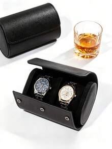 1pc Classic Leather Watch Travel Storage Box, Premium Texture, Portable Carrying And Storage Display Dual Use, Handcrafted By Skilled Artisans, Ideal Gift For Men Travelers, Perfect Father's Day Gift - Multicolor - View 1